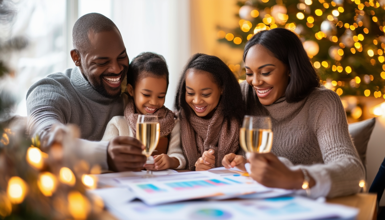 A family celebrating the new year with financial p